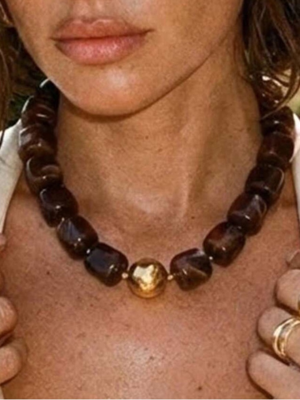 New! Cocoa Square Chunky Beaded Necklace NWOT (1076)
